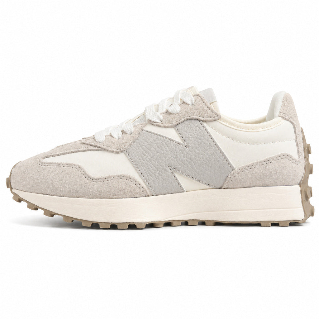 New Balance 327 crema y cinzento ante y nylon, lateral exterior