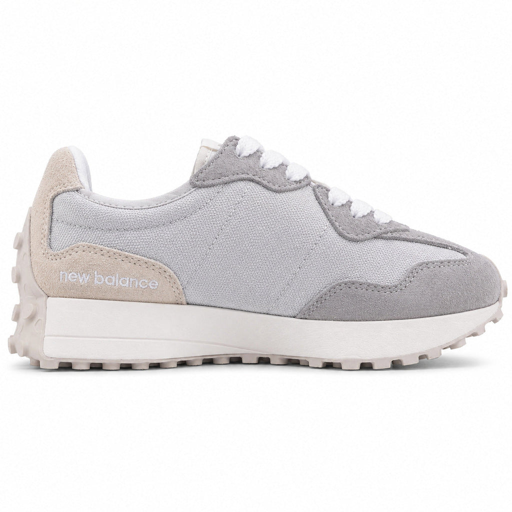 New Balance 327 cinzento claro y branco ante y nylon, lateral interior