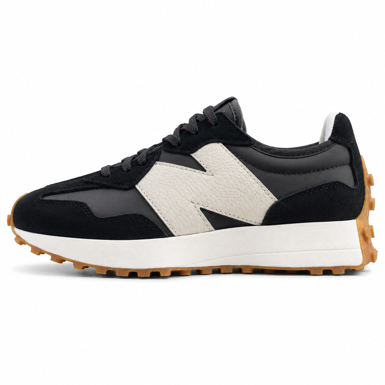 New Balance 327 preto y crema ante y nylon, lateral exterior