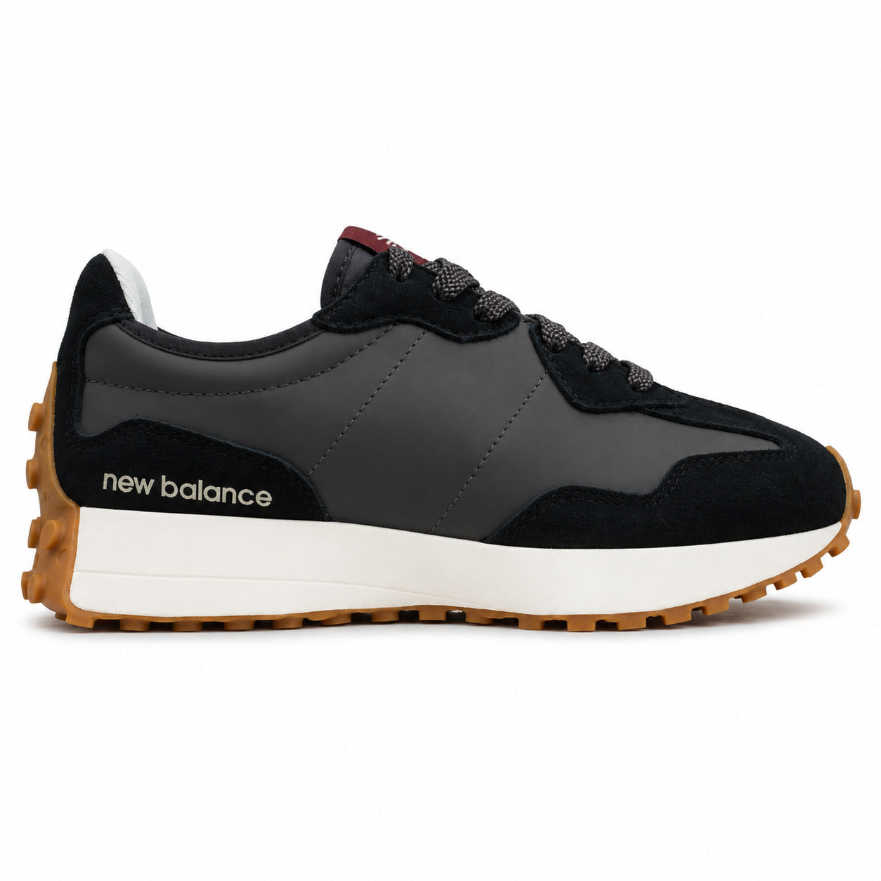 New Balance 327 preto y crema ante y nylon, lateral interior