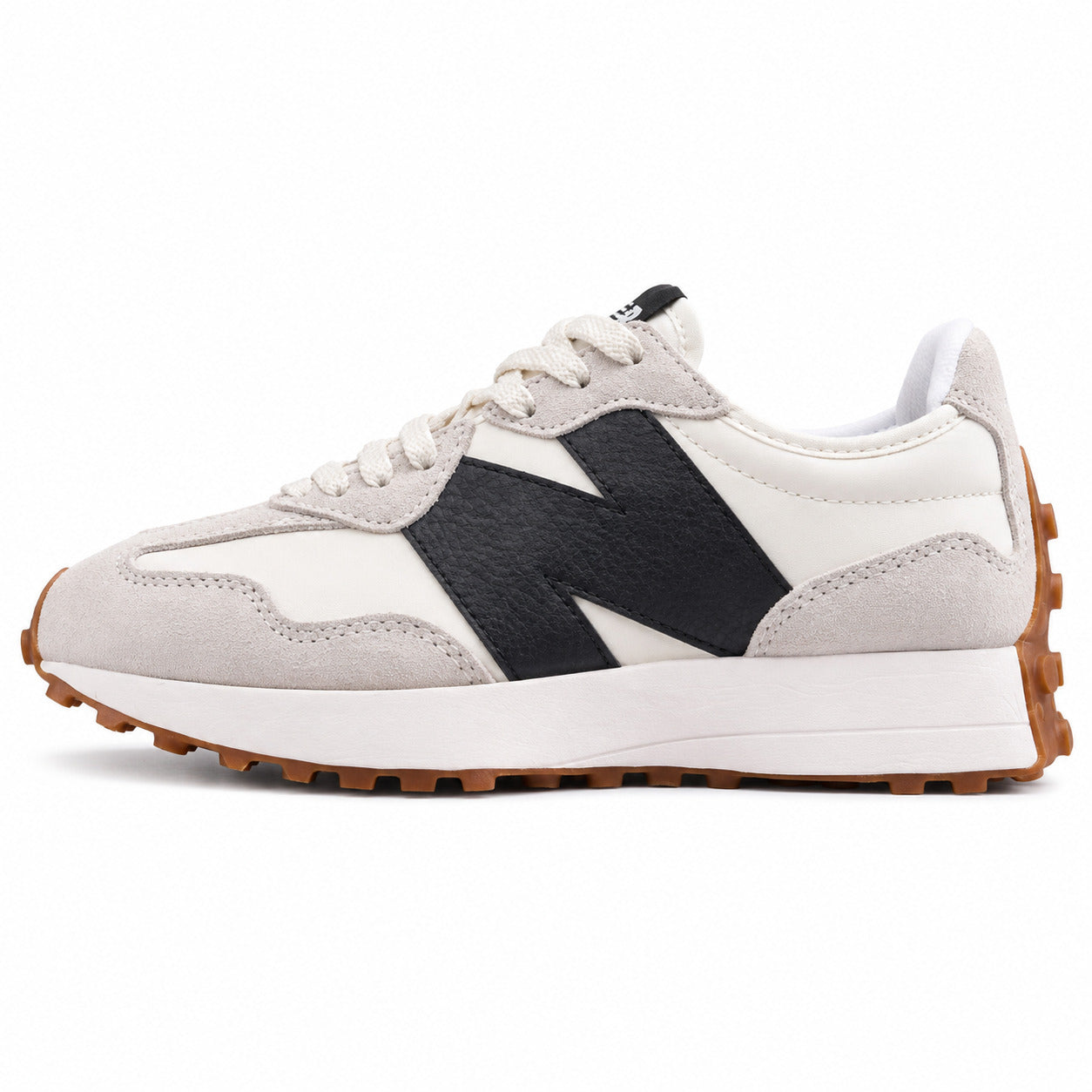 New Balance 328 crema y preto ante y nylon, lateral exterior