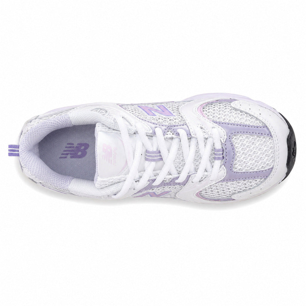 New Balance 530 branco lila vista superior cordones