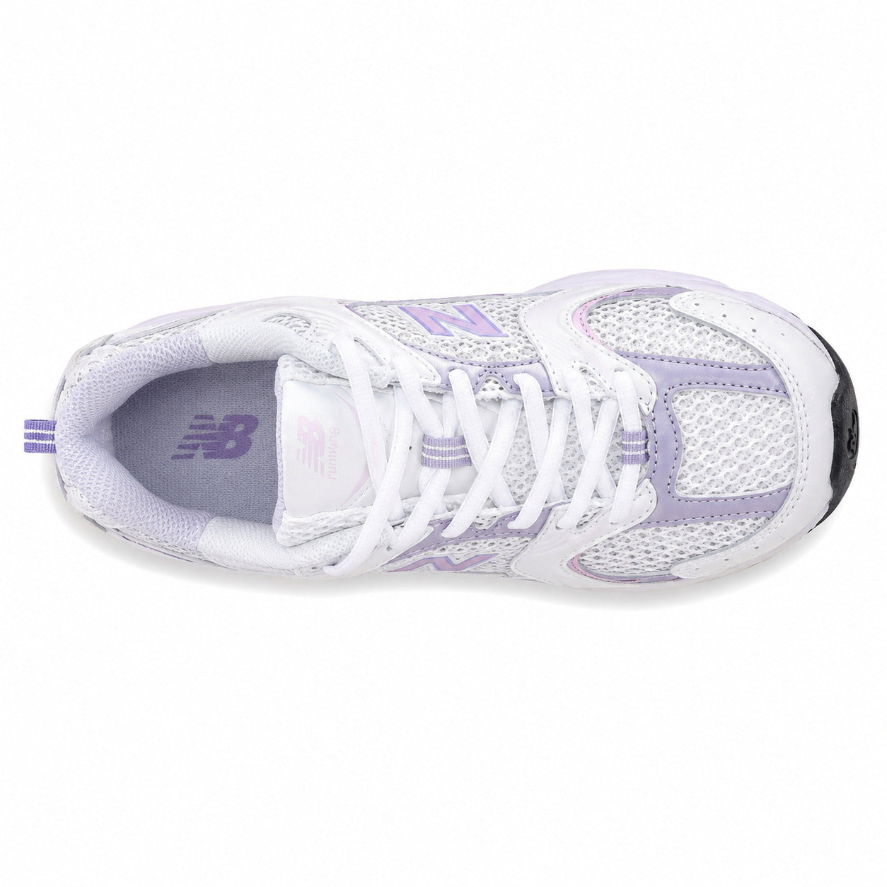 New Balance 530 branco lila vista superior cordones