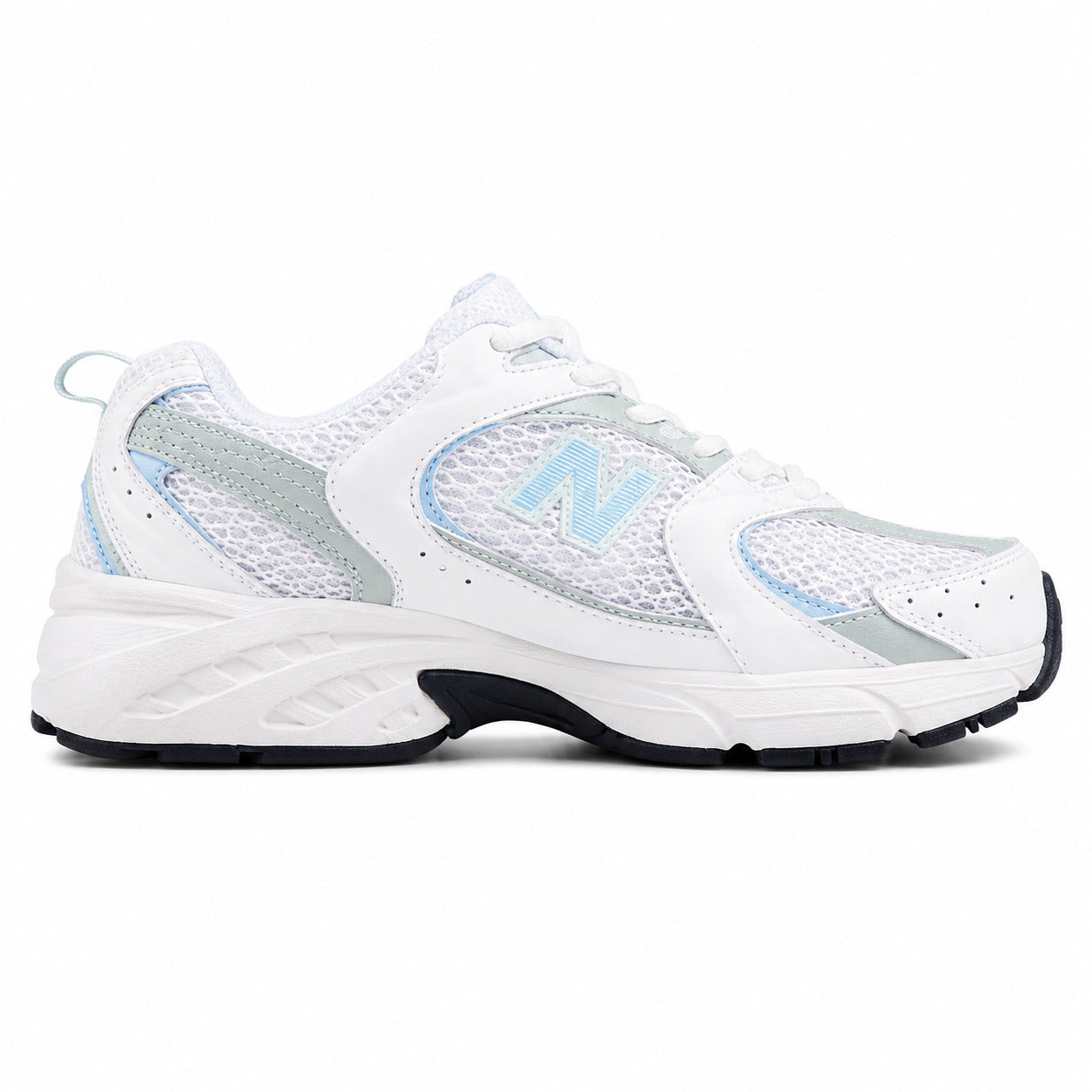 New Balance 530 branco mint vista lateral derecha