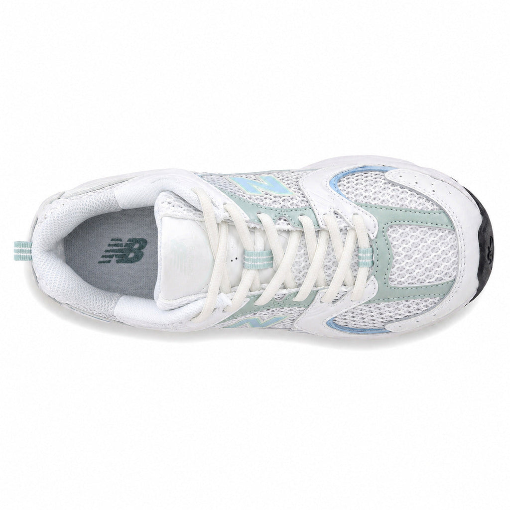 New Balance 530 branco mint vista superior cordones