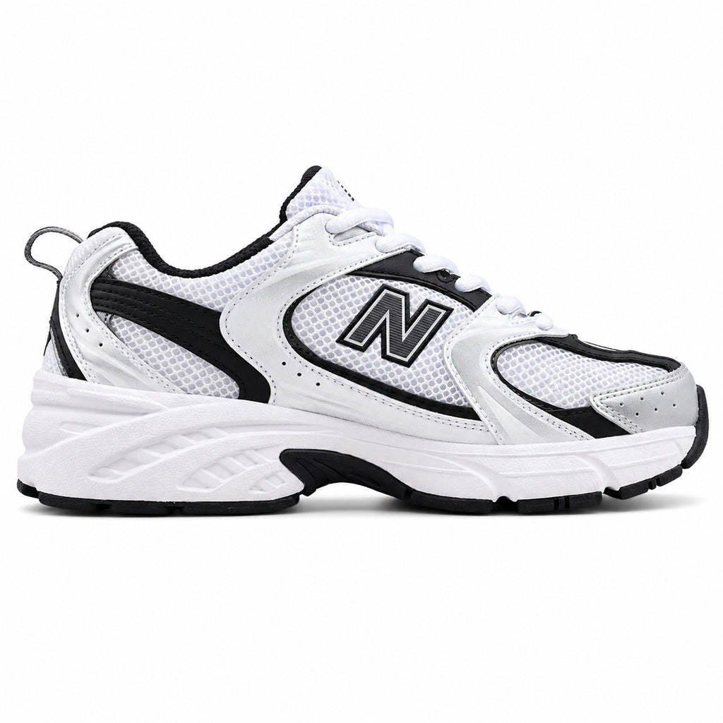 New Balance 530 branco preto plata vista lateral derecha