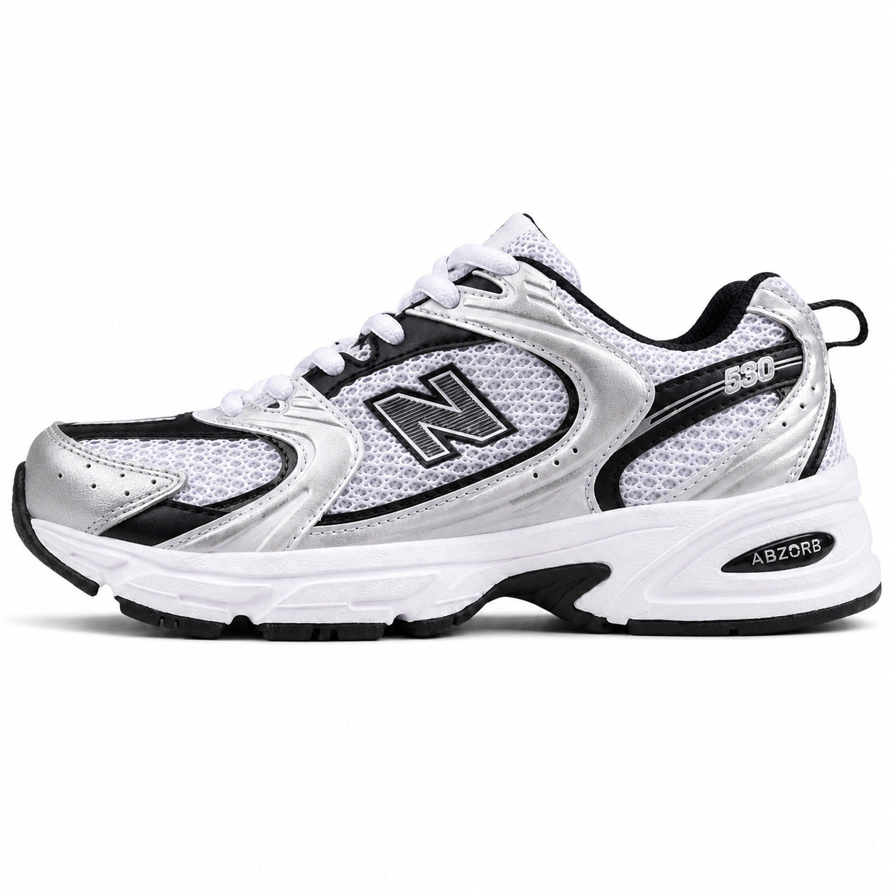 New Balance 530 branco preto plata vista lateral izquierda