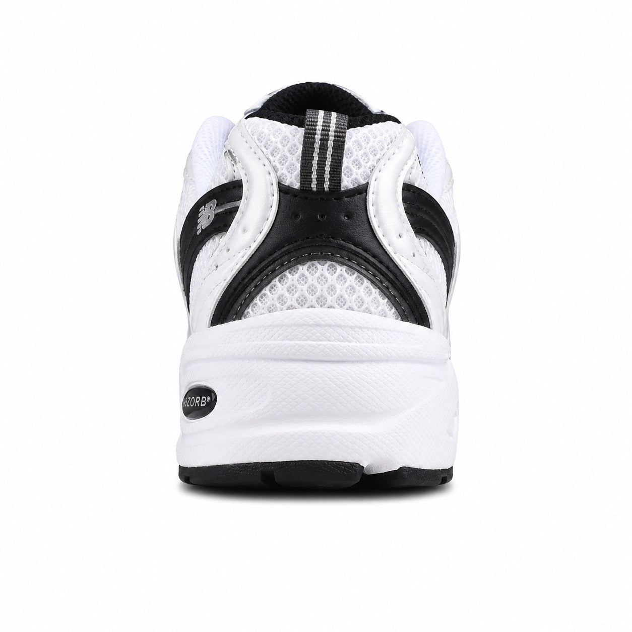 New Balance 530 branco preto plata detalle talón ABZORB