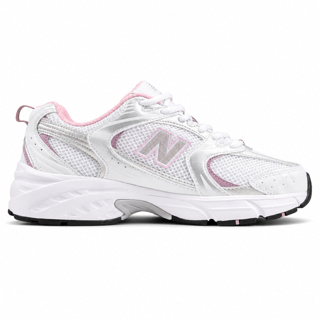 New Balance 530 branco plata rosa vista lateral derecha