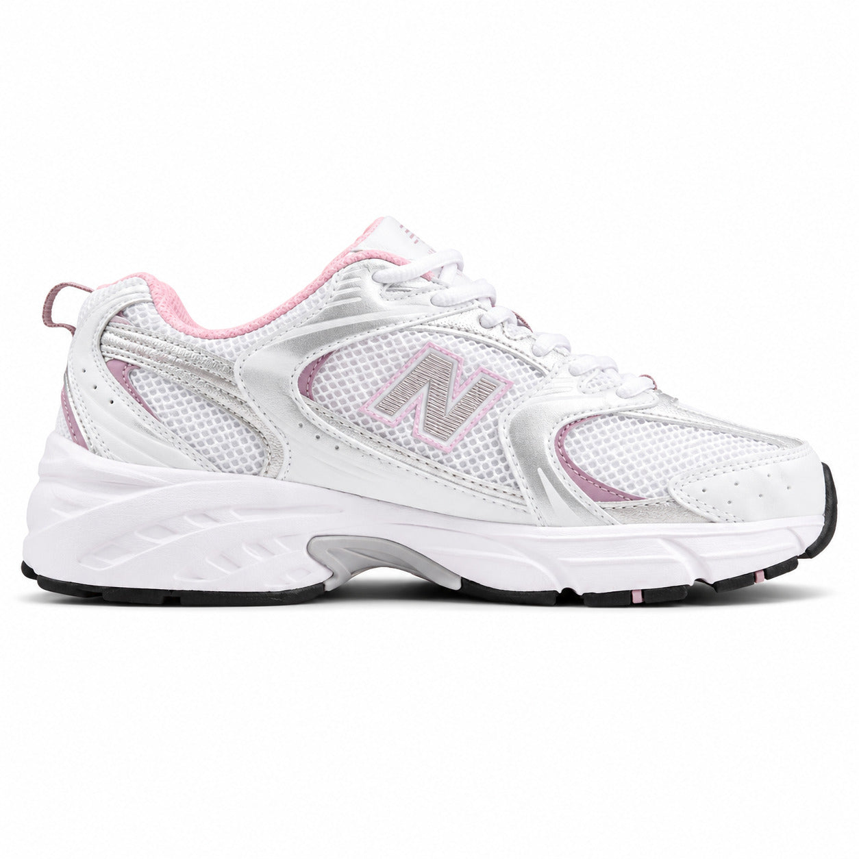 New Balance 530 branco plata rosa vista lateral derecha