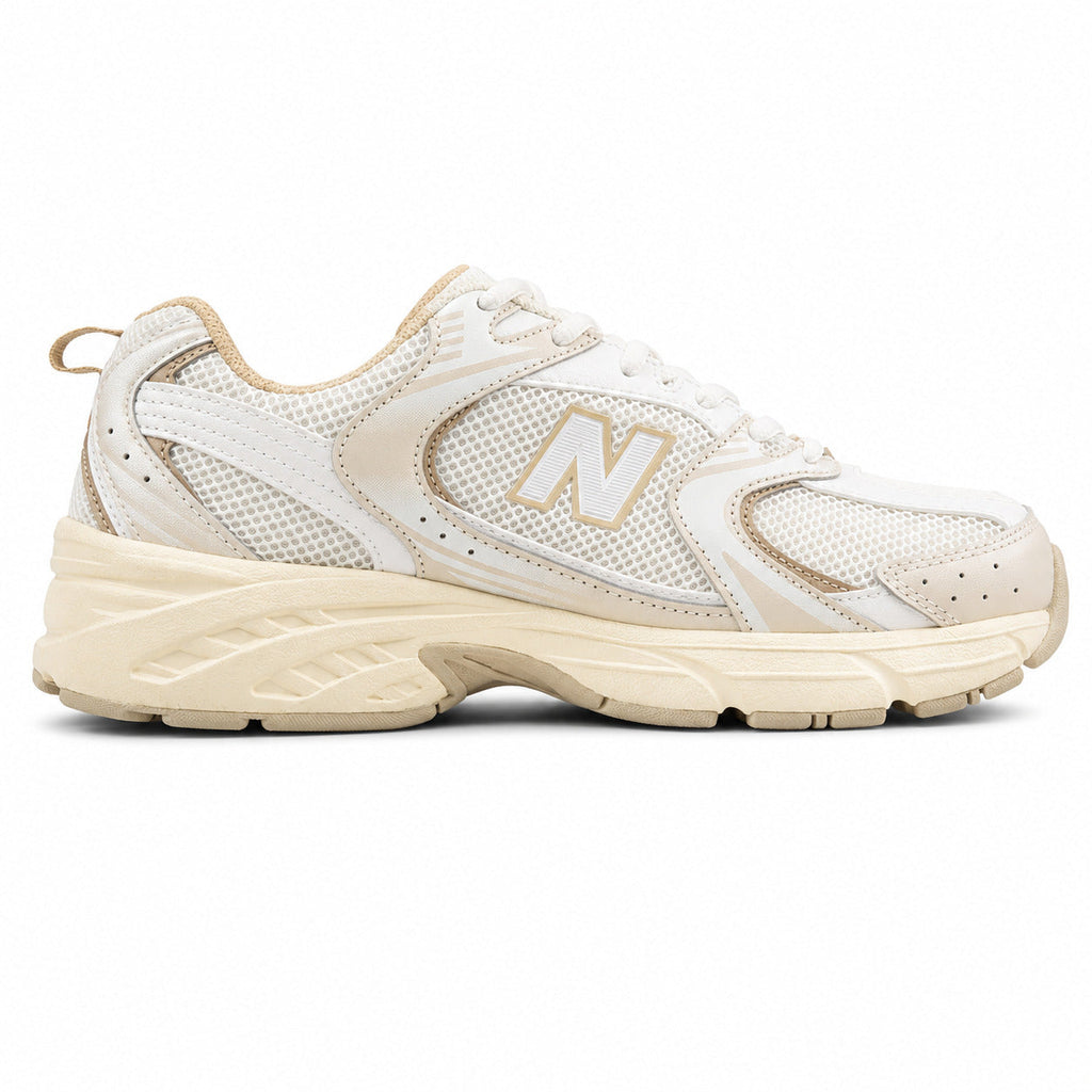 New Balance 530 crema y beige mesh y pele, lateral interior