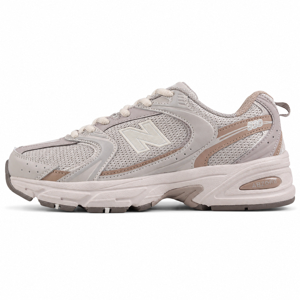 New Balance 530 cinzento arena y rosa polvo mesh y pele, lateral exterior