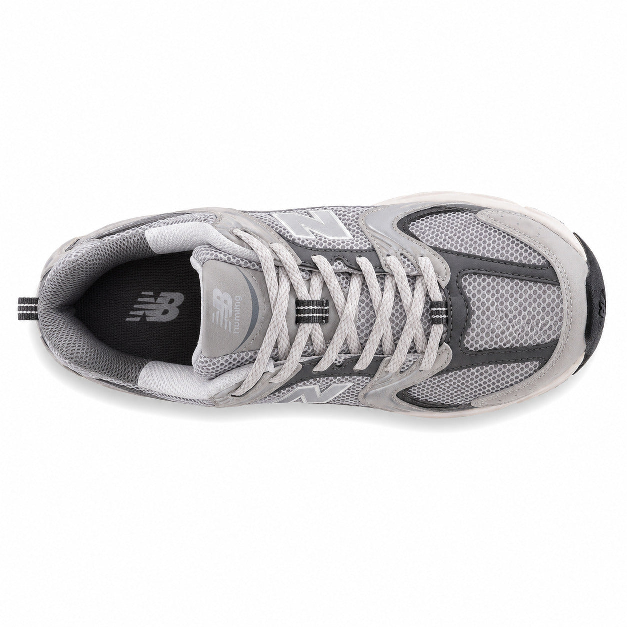 New Balance 530 cinzento crema ante vista superior cordones
