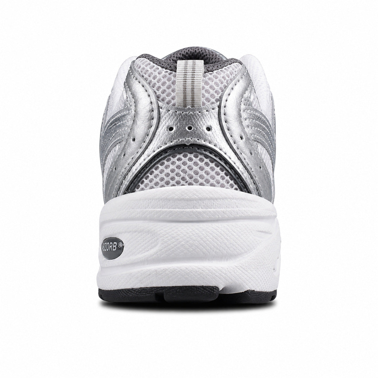 New Balance 530 plata metalizado detalle talón ABZORB
