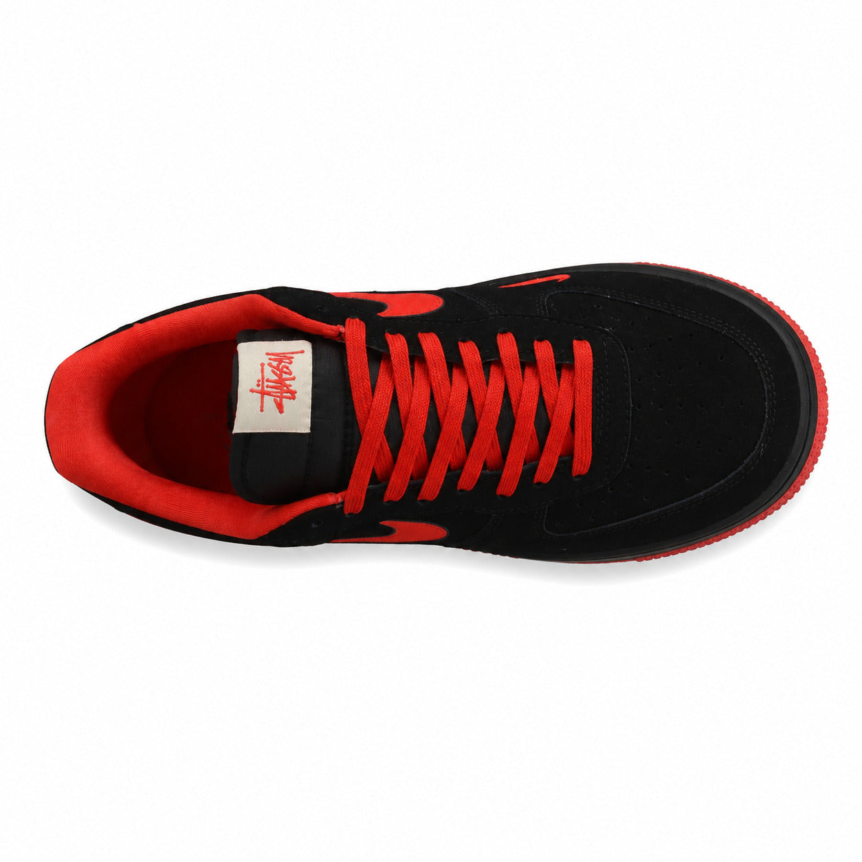 Nike Air Force 1 Low x Stussy preto vermelho vista superior lengüeta