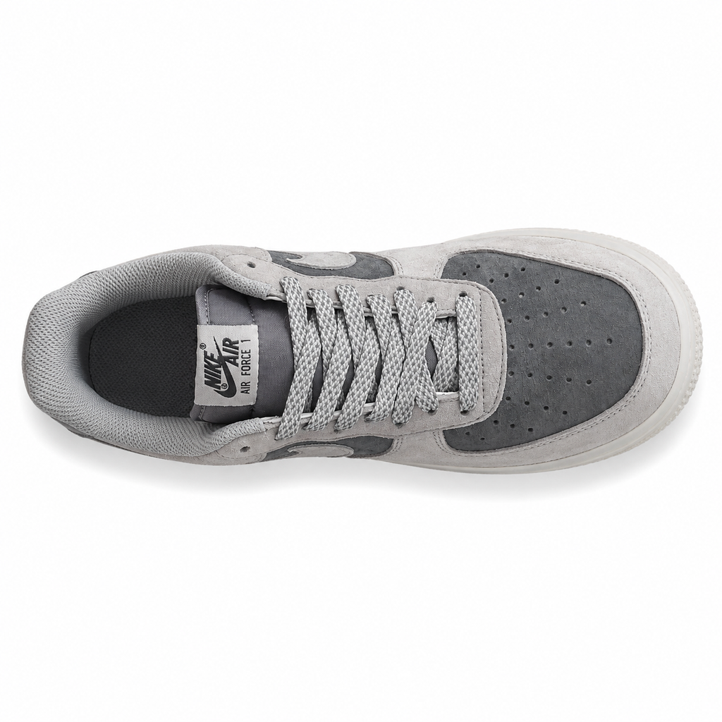 Nike Air Force 1 07 cinzento claro wolf grey suede vista superior