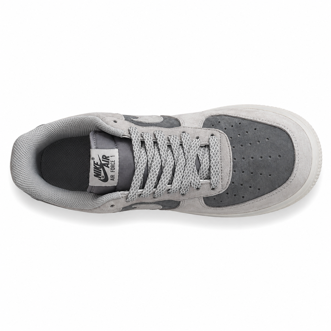 Nike Air Force 1 07 cinzento claro wolf grey suede vista superior
