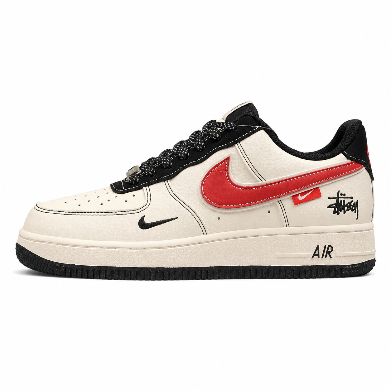 Nike Air Force 1 07 x Stussy beige vermelho preto lateral izquierda