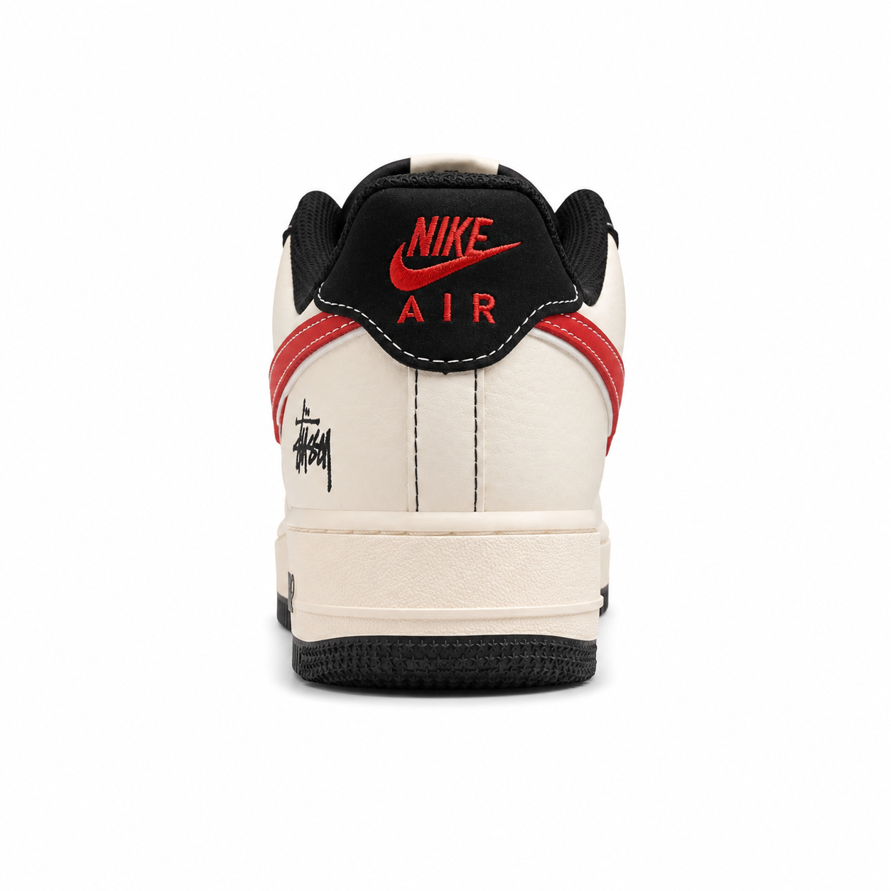 Nike Air Force 1 07 x Stussy beige vermelho preto vista trasera