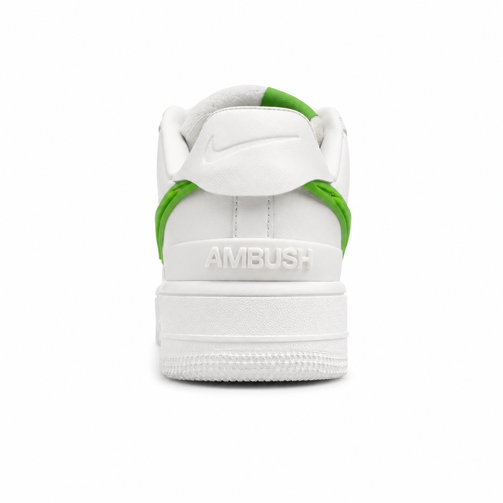 Nike Air Force 1 Low x Ambush branco verde vista trasera