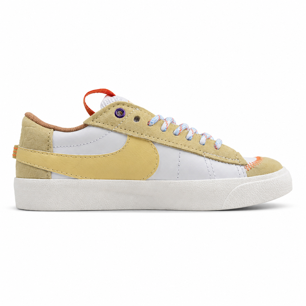 Nike Blazer Low 77 beige azul branco lateral izquierda detalle