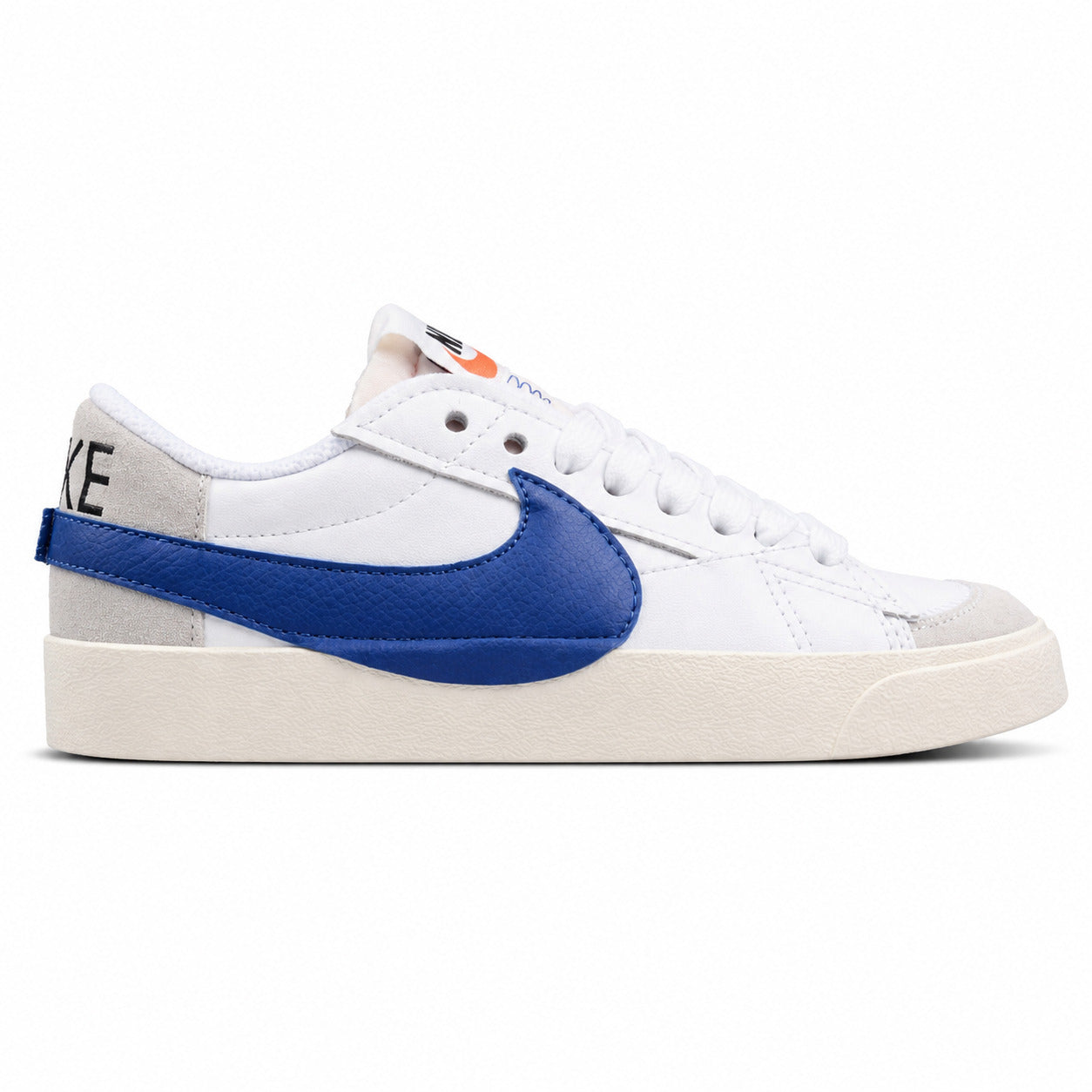 Nike Blazer Low 77 branco azul lateral izquierda detalle