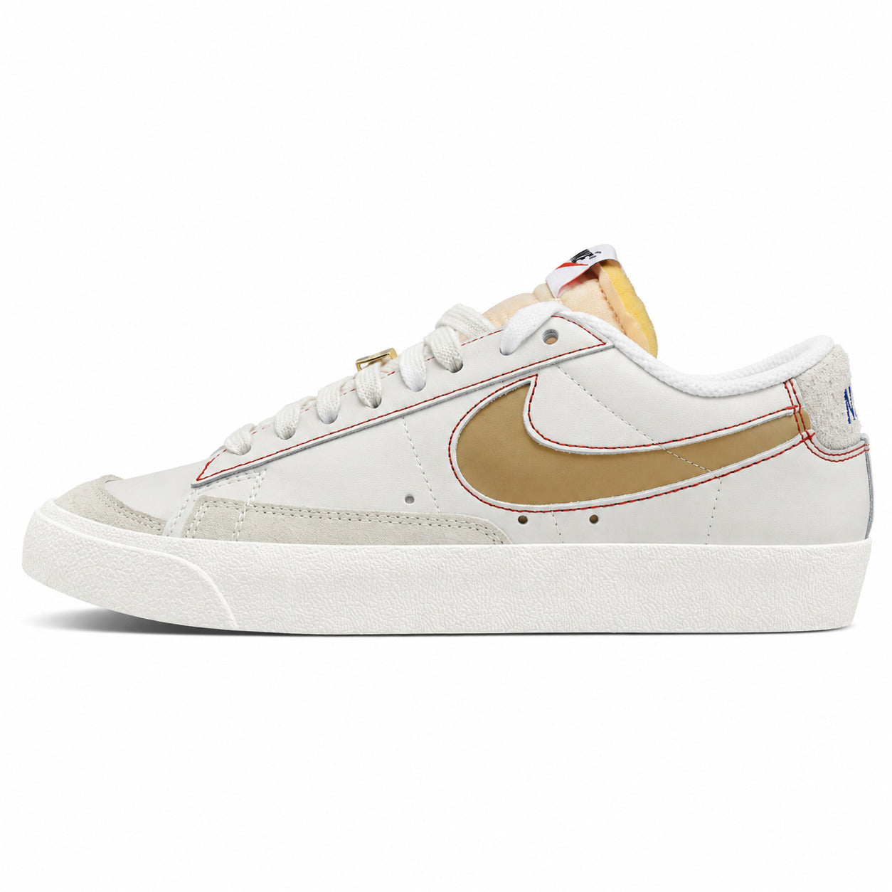 Nike Blazer Low 77 branco dourado vermelho lateral izquierda