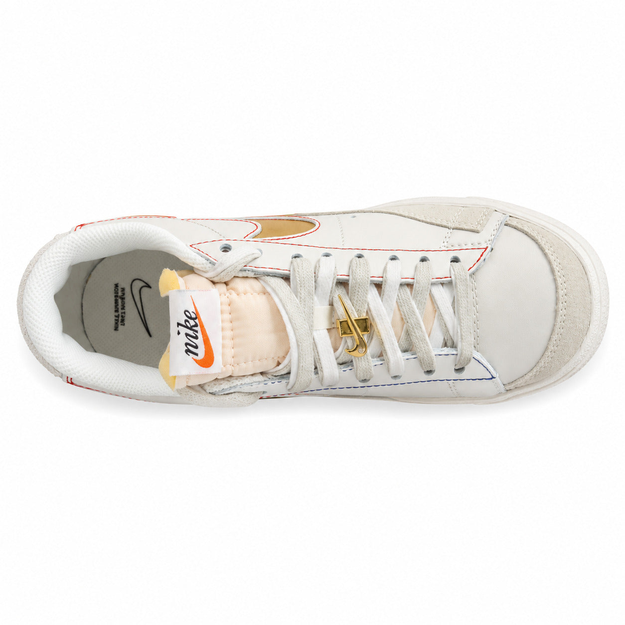 Nike Blazer Low 77 branco dourado vermelho vista superior