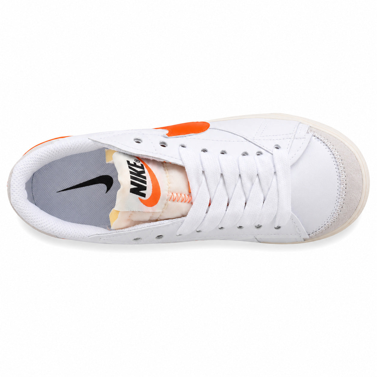 Nike Blazer Low 77 branco laranja vista superior