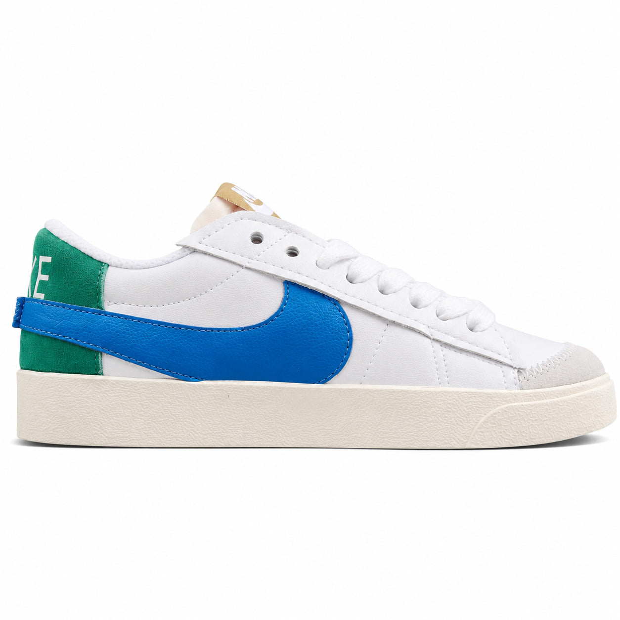 Nike Blazer Low 77 branco azul verde perfil lateral izquierdo