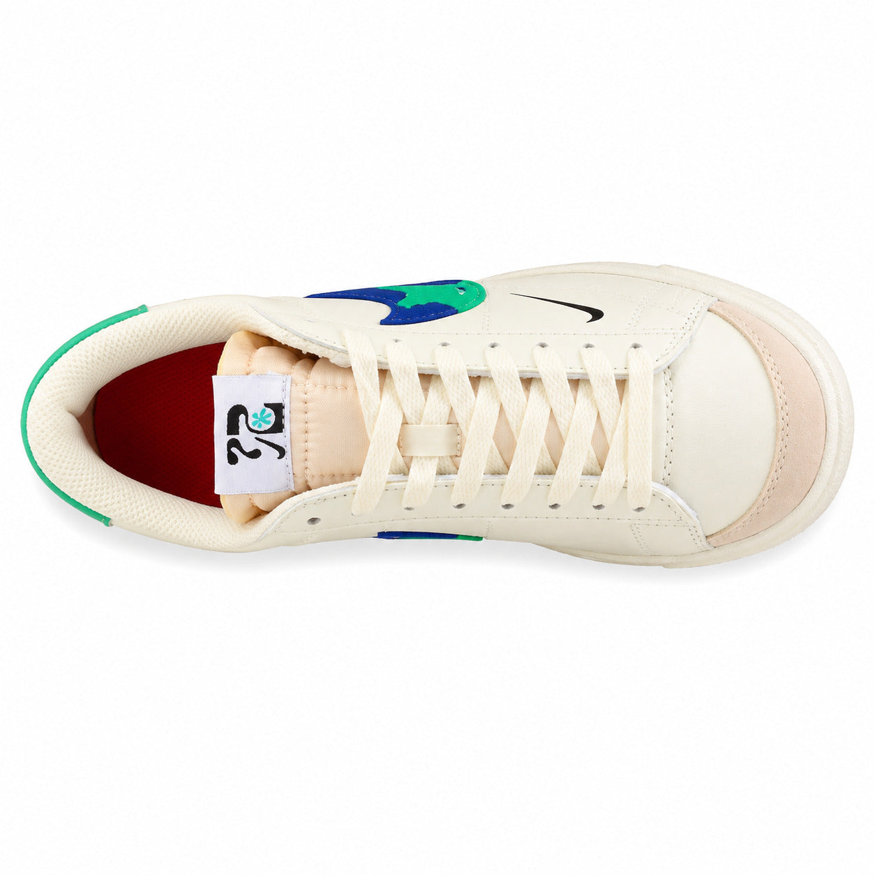 Nike Blazer Low 77 crema verde azul-marinho vista superior cordones