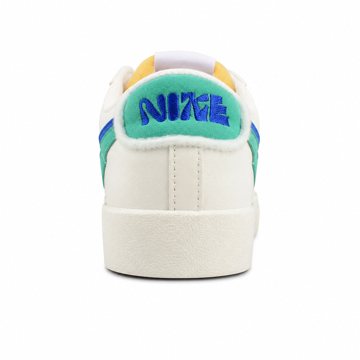 Nike Blazer Low 77 crema verde azul-marinho detalle talón bordado