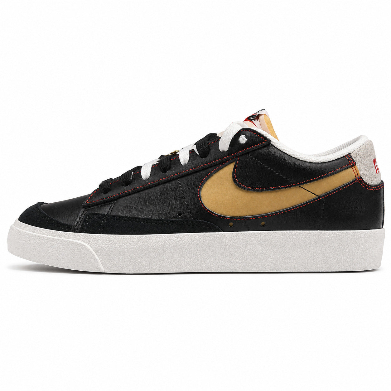 Nike Blazer Low 77 PRM Swoosh 50th preto beige dourado lateral izquierda