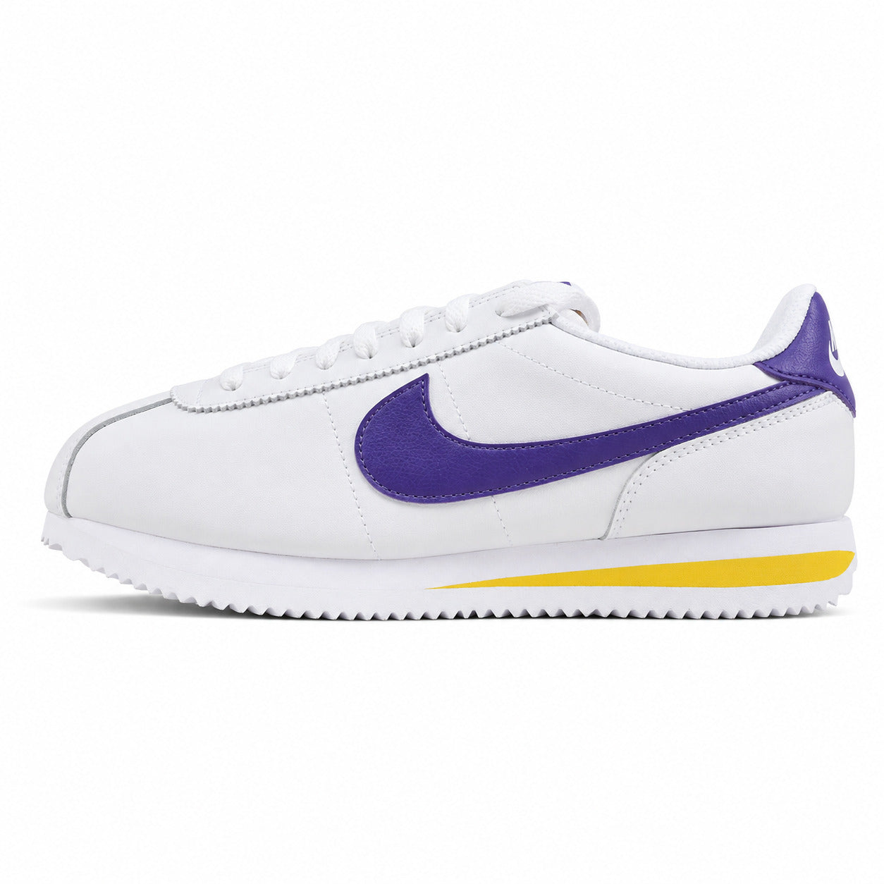 Nike Cortez branco morado amarelo lateral izquierda
