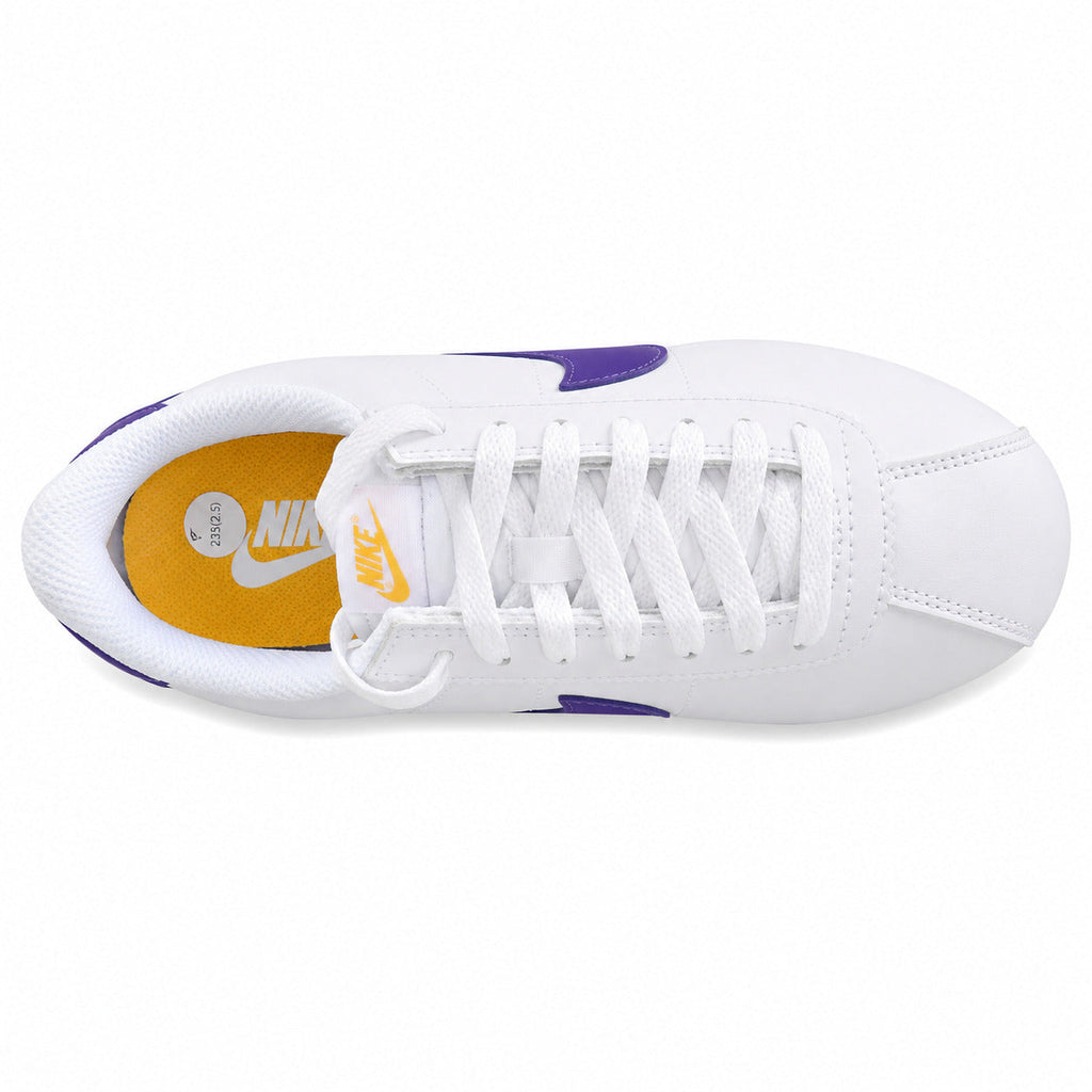 Nike Cortez branco morado amarelo vista superior