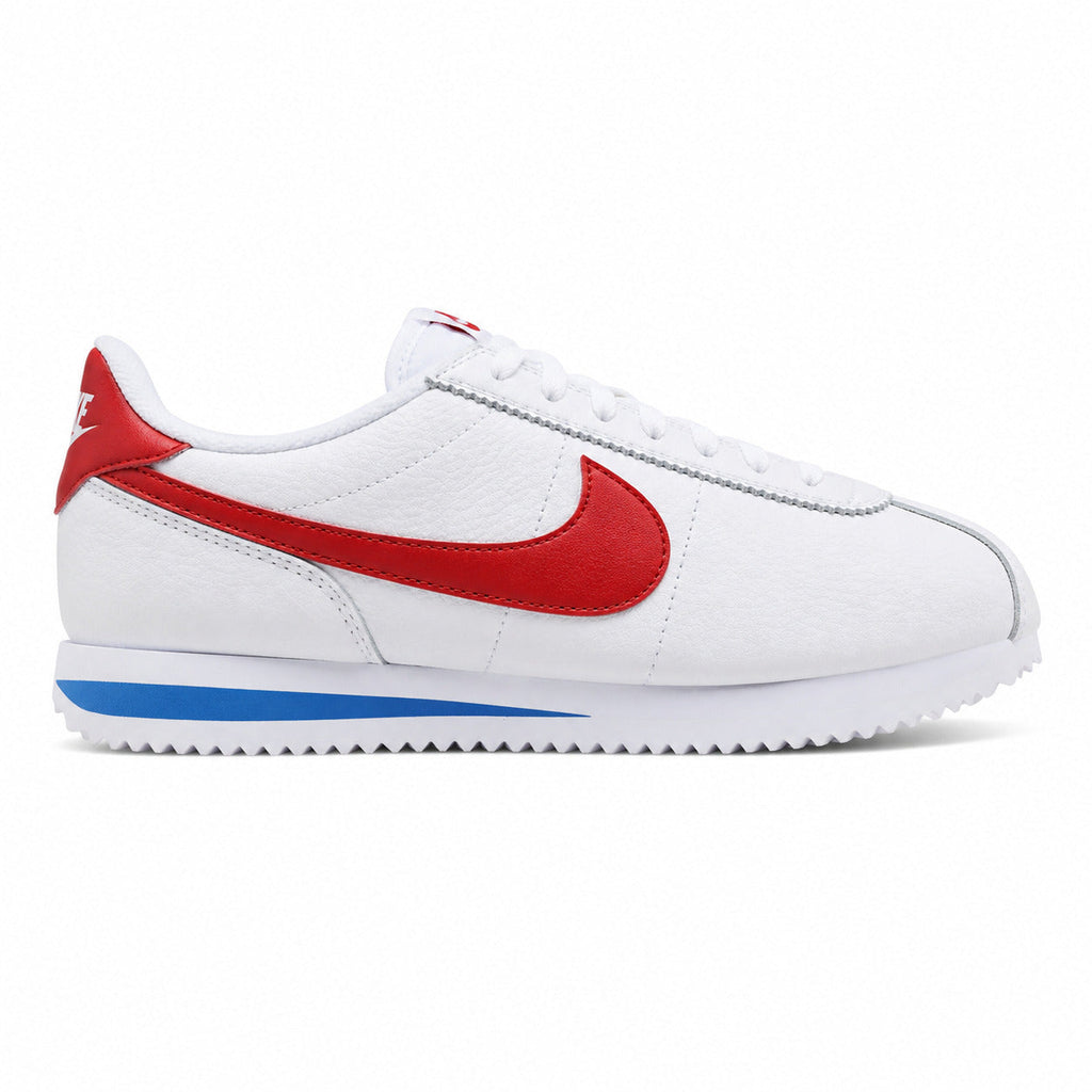 Nike Cortez branco vermelho azul lateral derecha