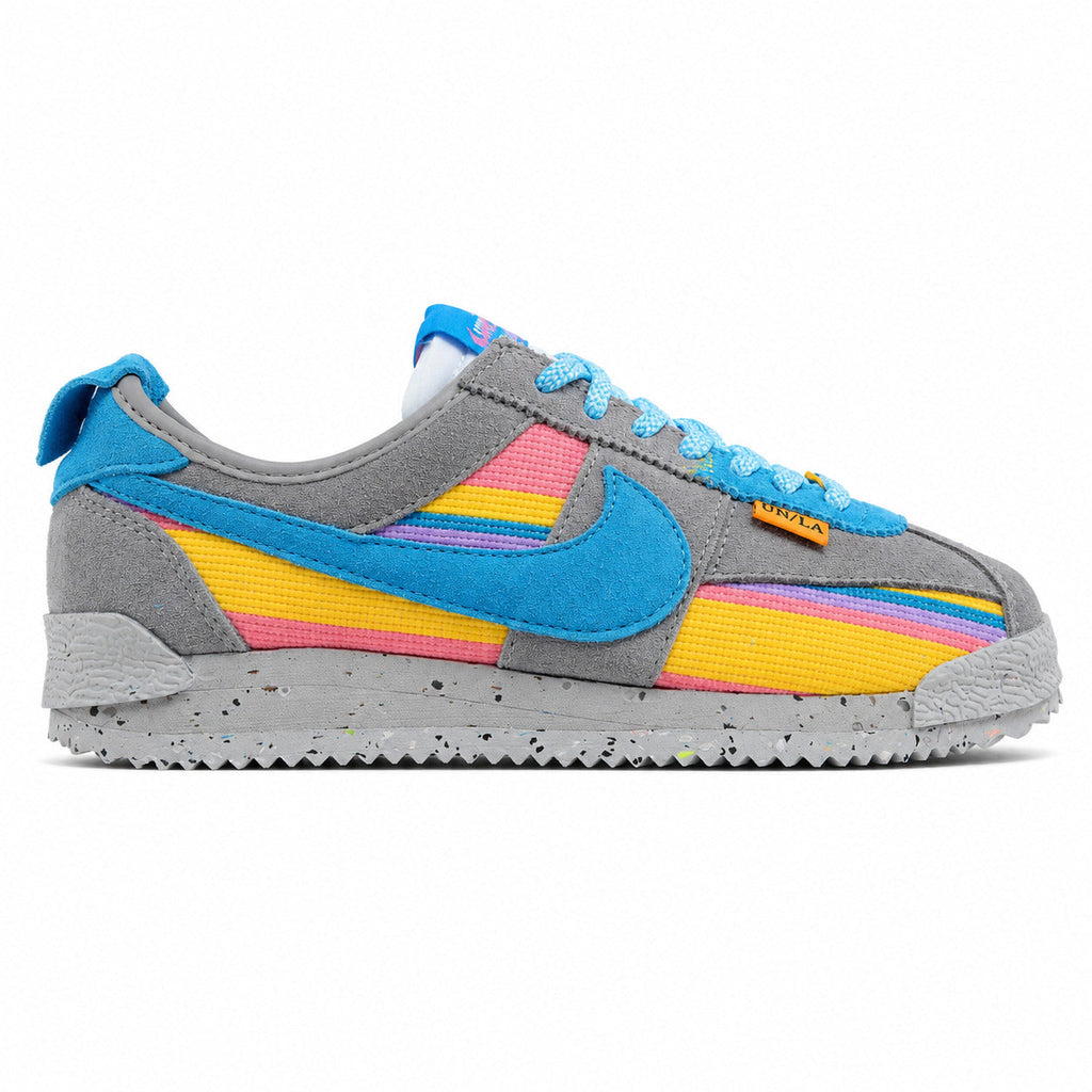 Nike Cortez SP x Union LA cinzento azul amarelo rosa lateral derecha