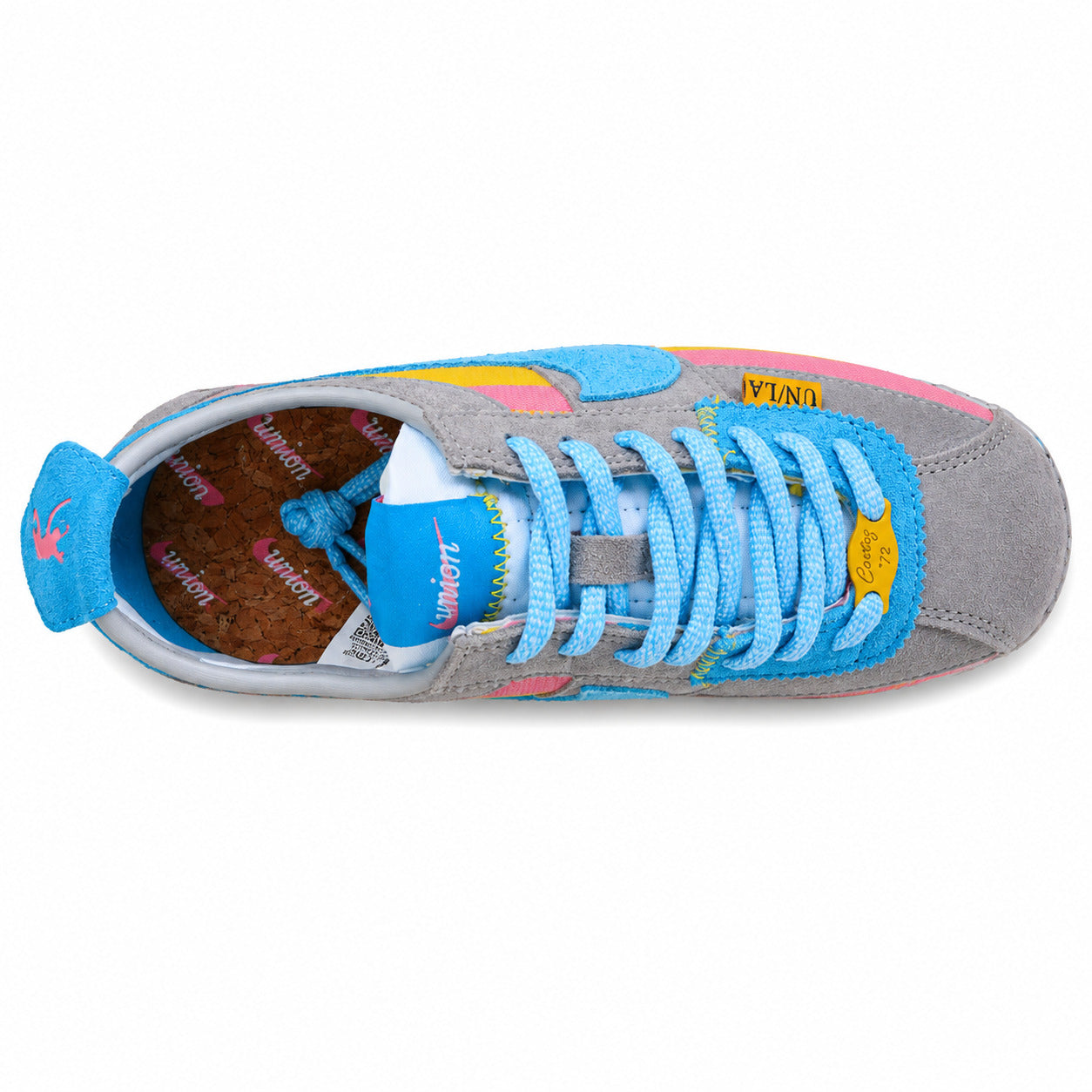 Nike Cortez SP x Union LA cinzento azul amarelo rosa vista superior