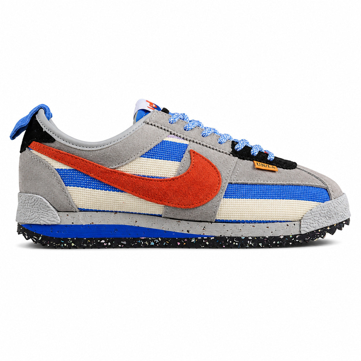 Nike Cortez SP x Union LA cinzento azul vermelho lateral derecha