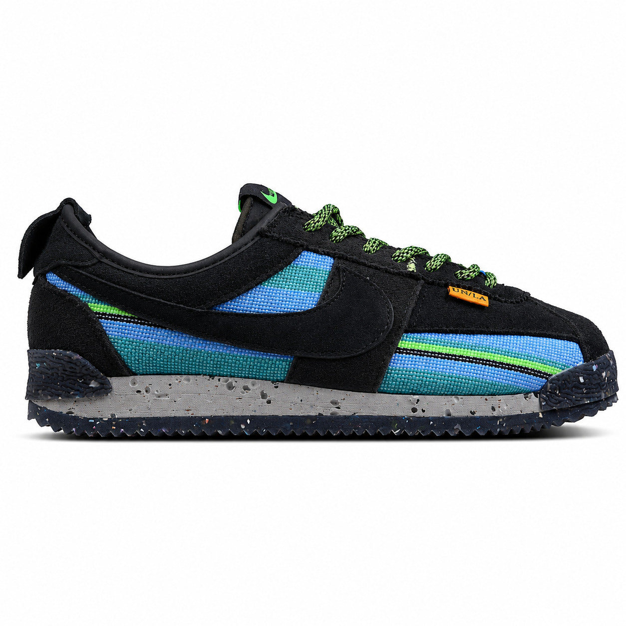 Nike Cortez SP x Union LA preto azul verde lateral derecha