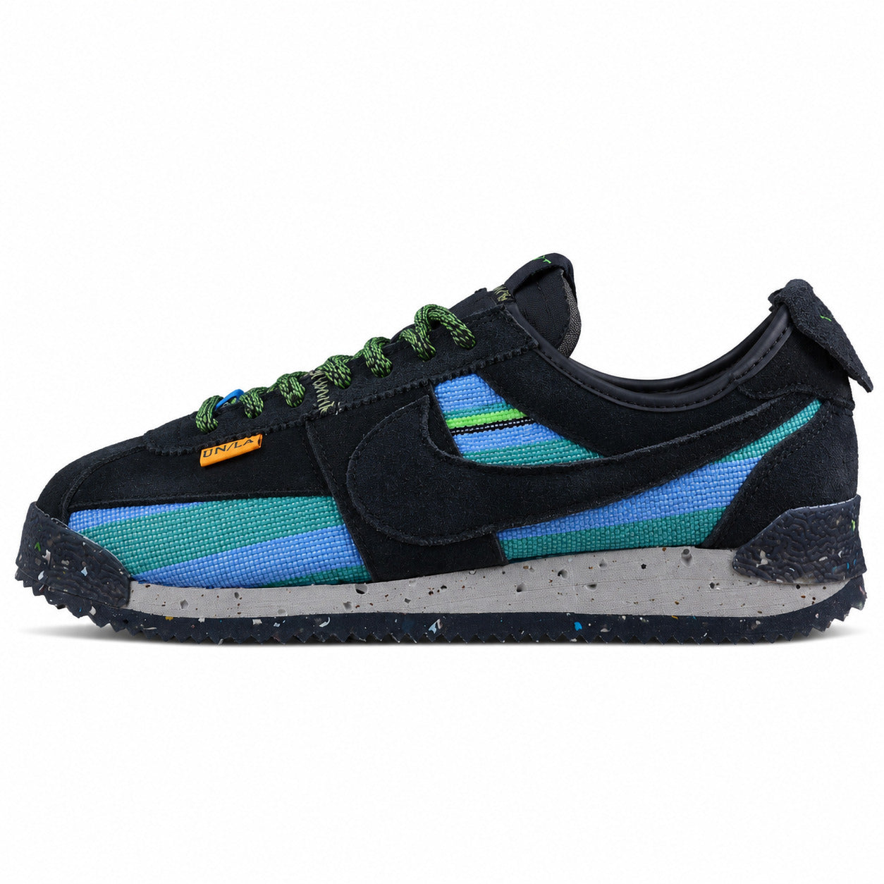 Nike Cortez SP x Union LA preto azul verde lateral izquierda