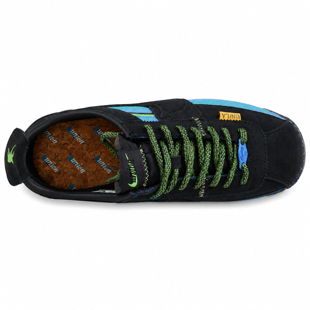 Nike Cortez SP x Union LA preto azul verde vista superior