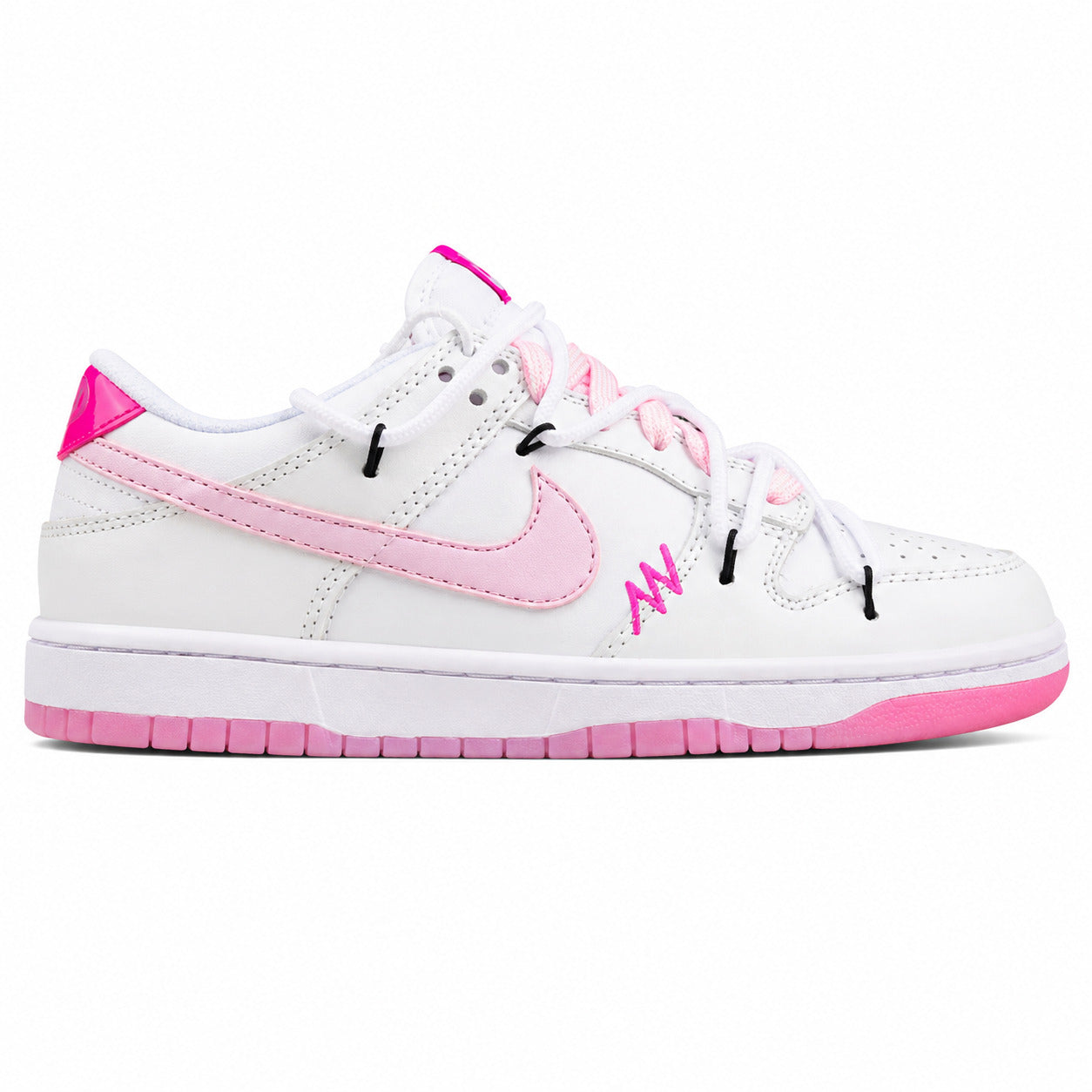 Nike Dunk Low 520 branco rosa preto lateral derecha