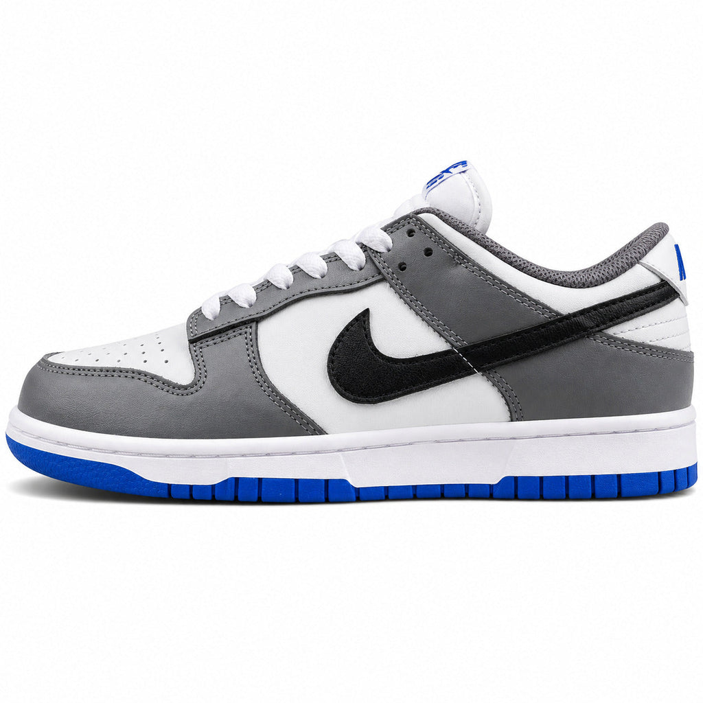 Nike Dunk Low branco cinzento preto azul royal lateral izquierda