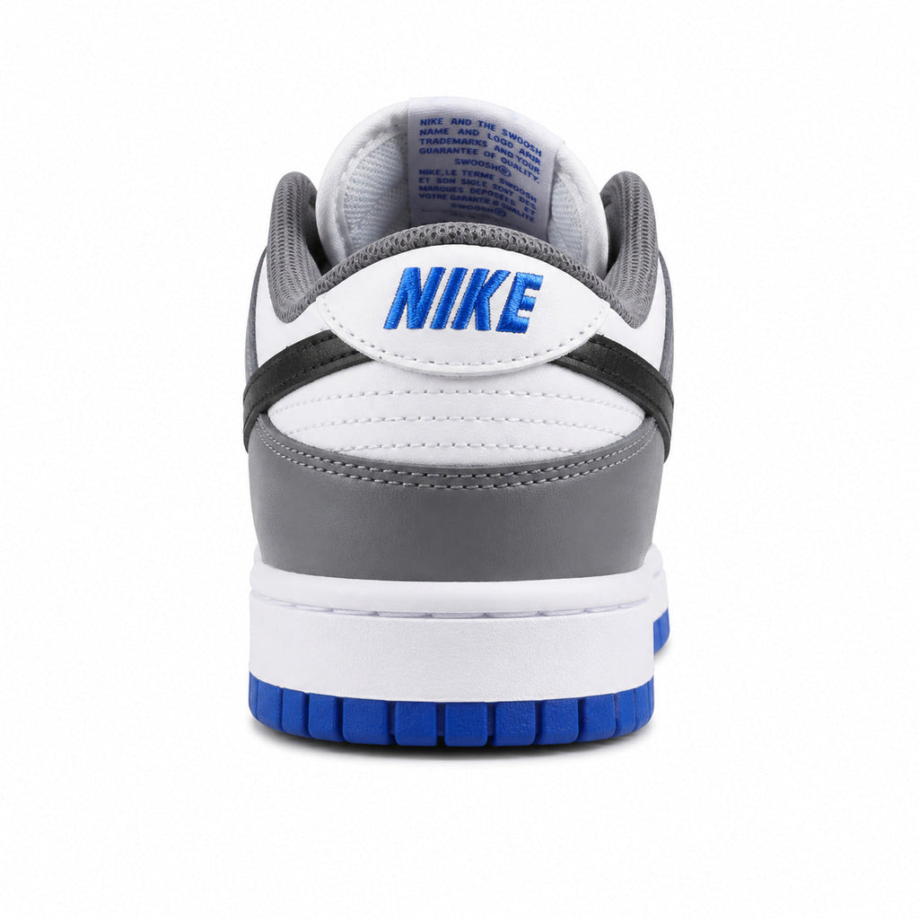 Nike Dunk Low branco cinzento preto azul royal detalle talón