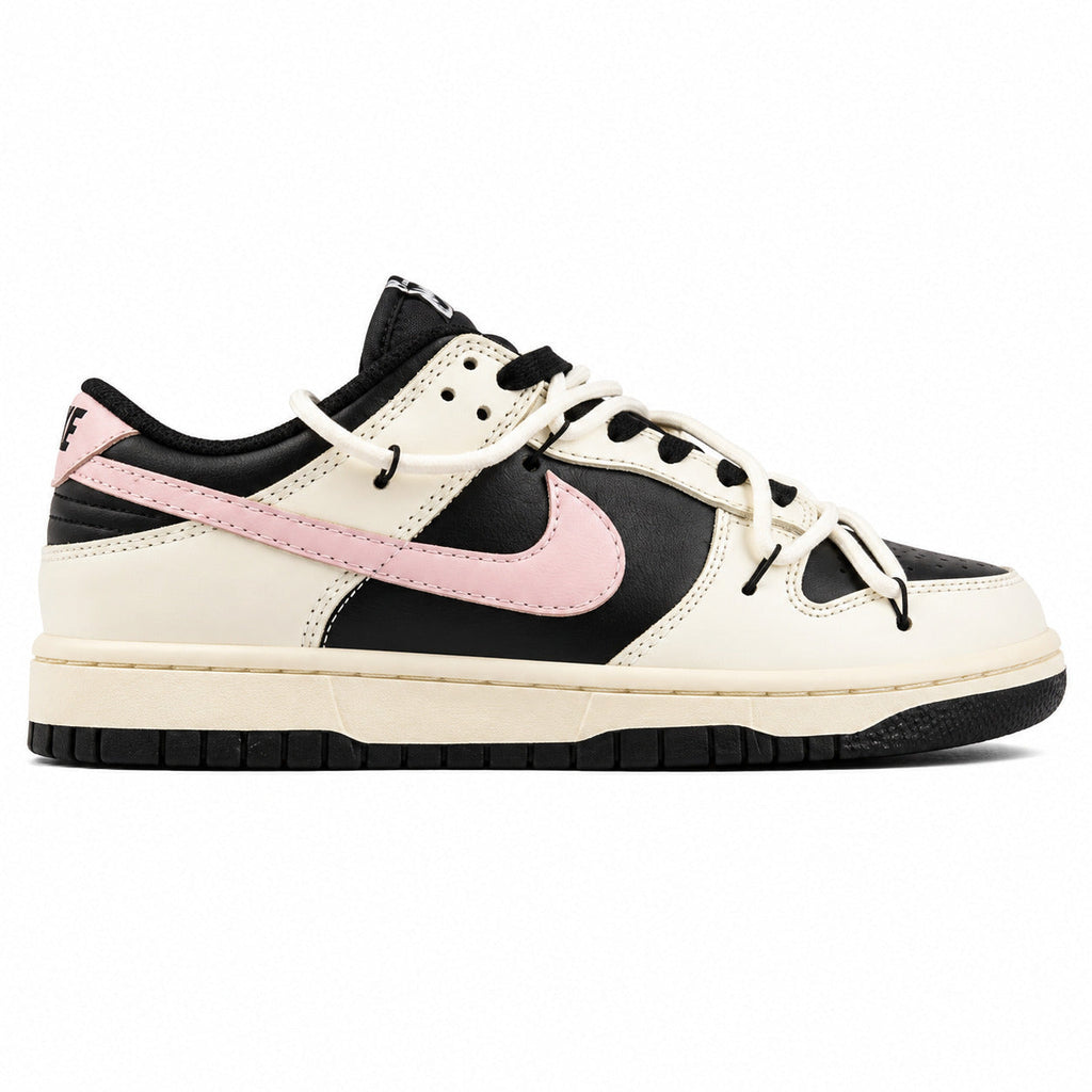Nike Dunk Low crema preto rosa pastel lateral derecha