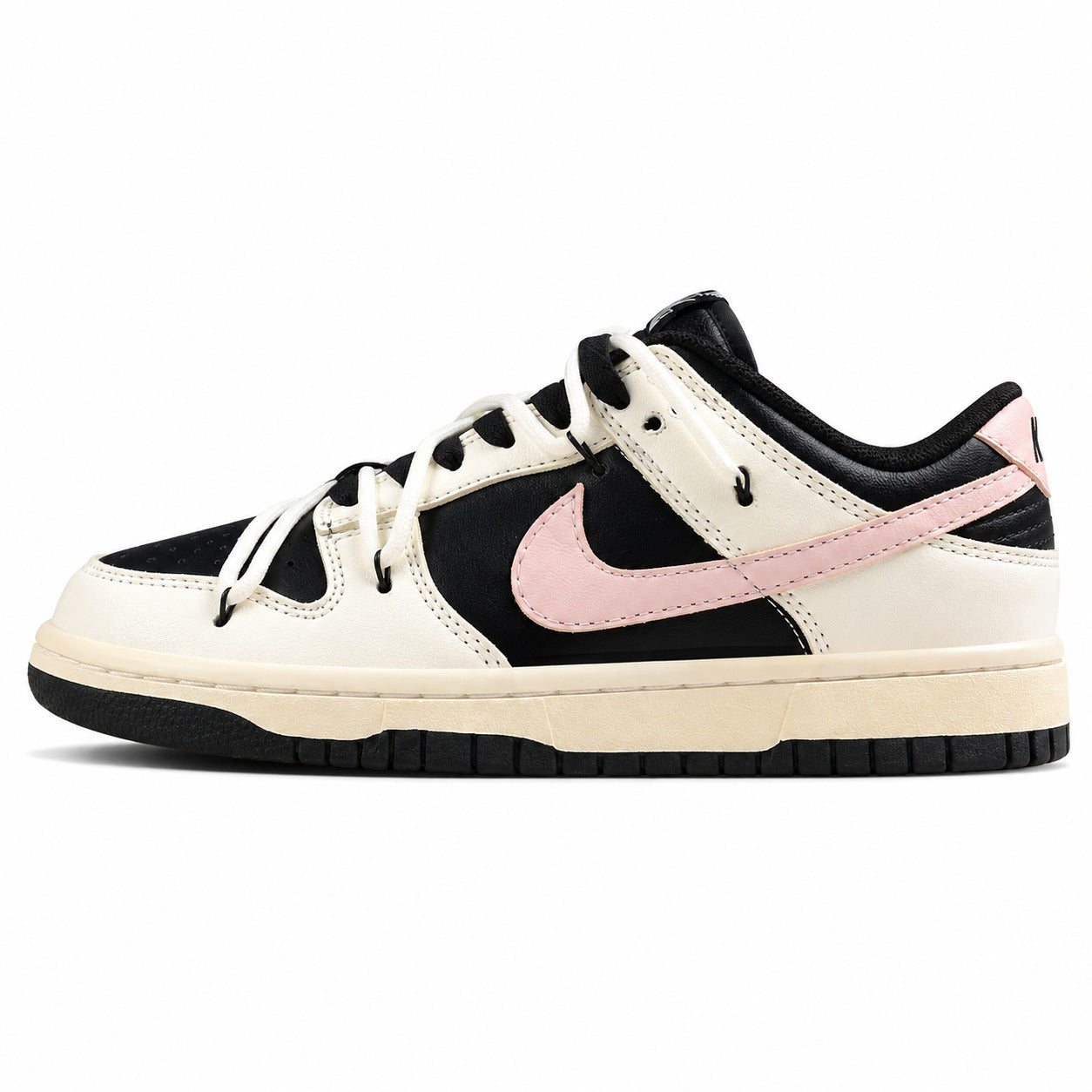 Nike Dunk Low crema preto rosa pastel lateral izquierda