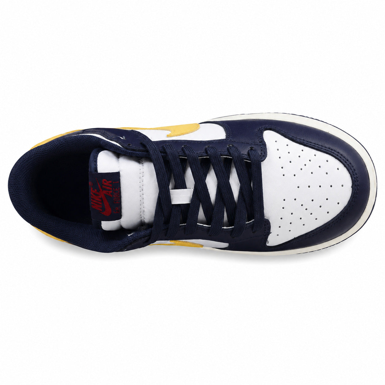 Nike Dunk Low From Beaverton marino branco amarelo vista superior