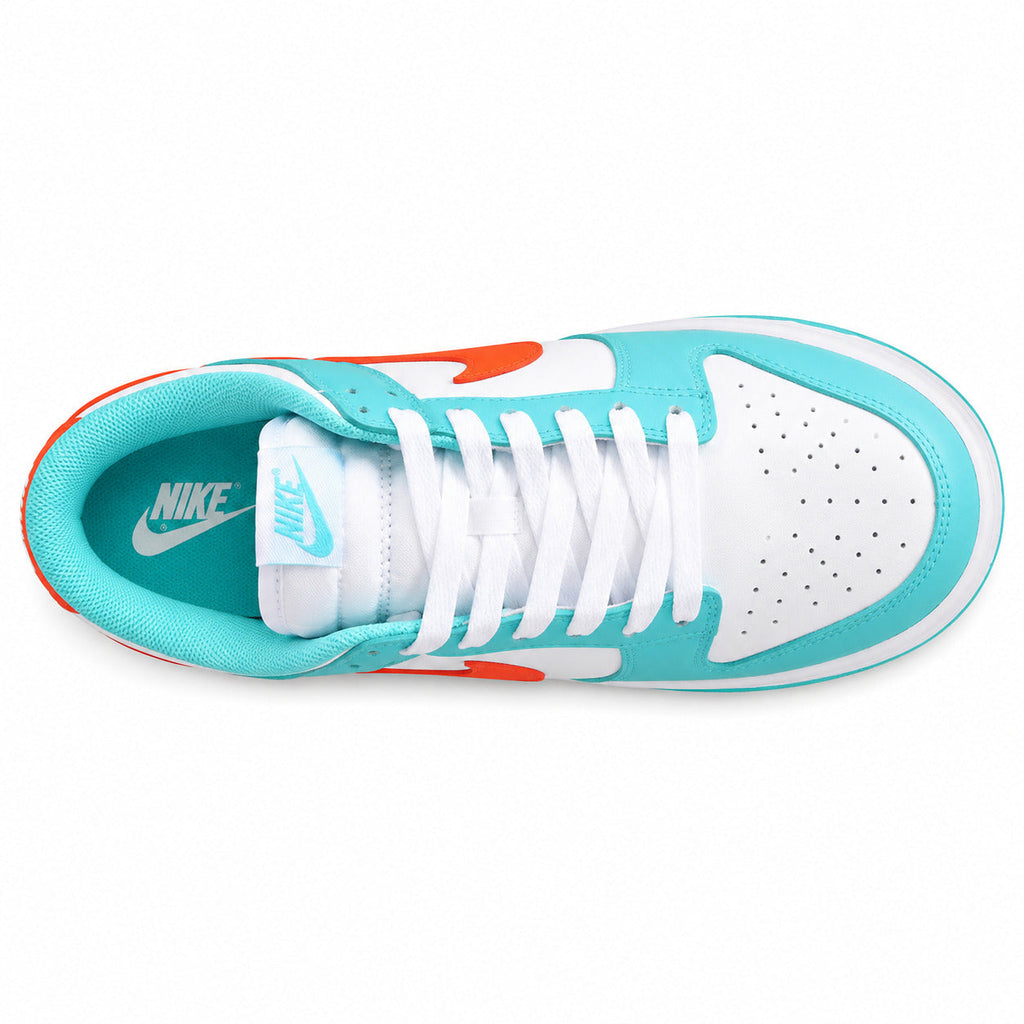 Nike Dunk Low Miami Dolphins branco turquesa laranja vista superior