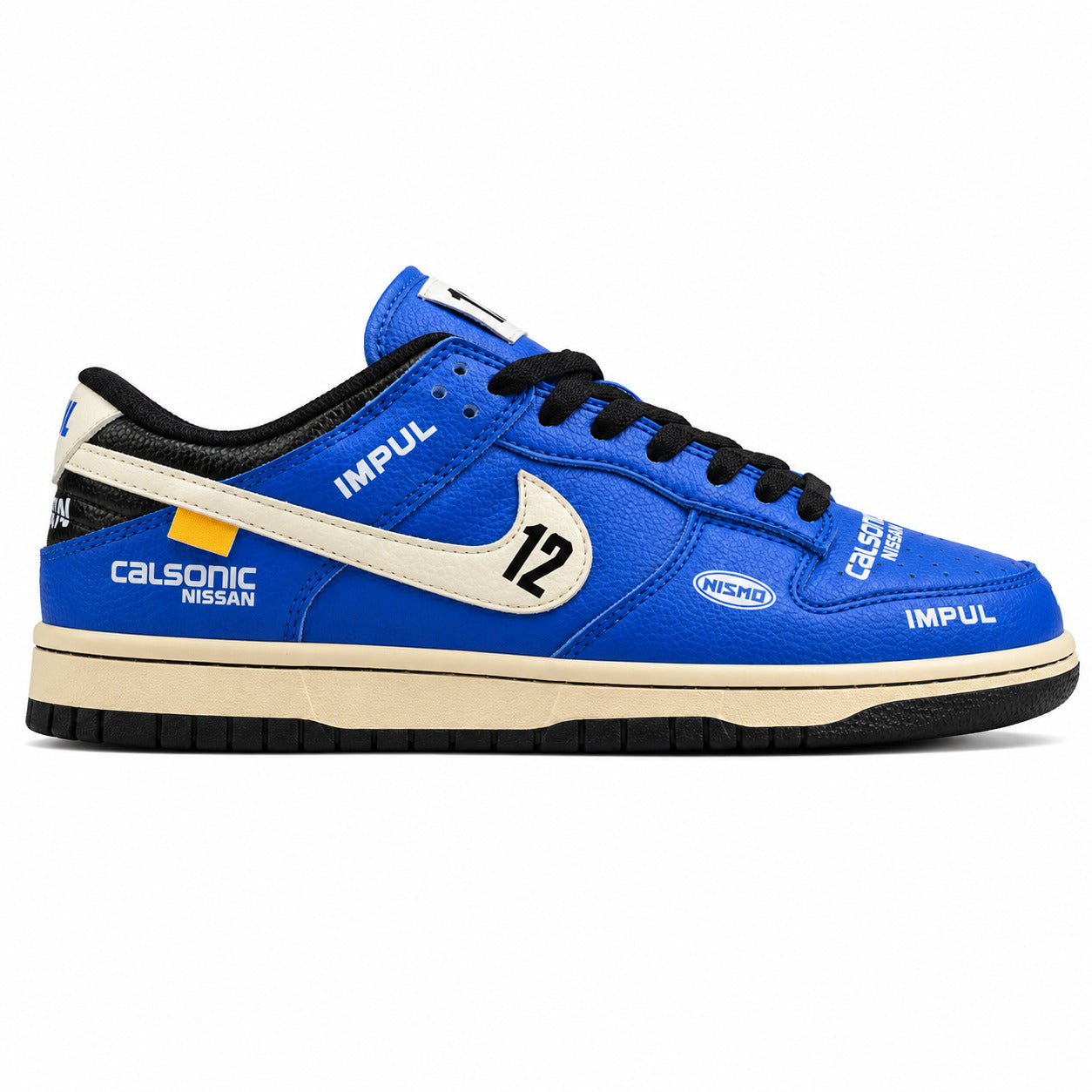 Nike Dunk Low x Calsonic Nissan Impul azul crema preto lateral derecha
